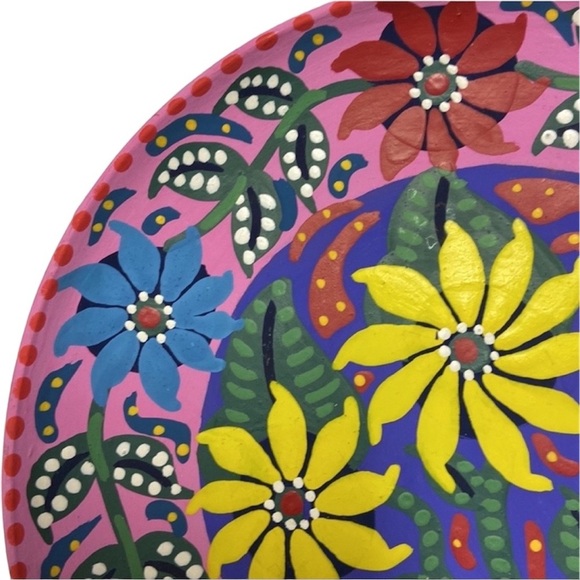 Hand Painted Pottery Wall Decor Floral Polka Dot Multi-Color - Picture 6 of 8
